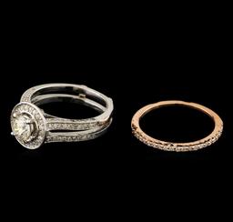 1.28 ctw Diamond Wedding Ring Set - 14KT Rose and White Gold