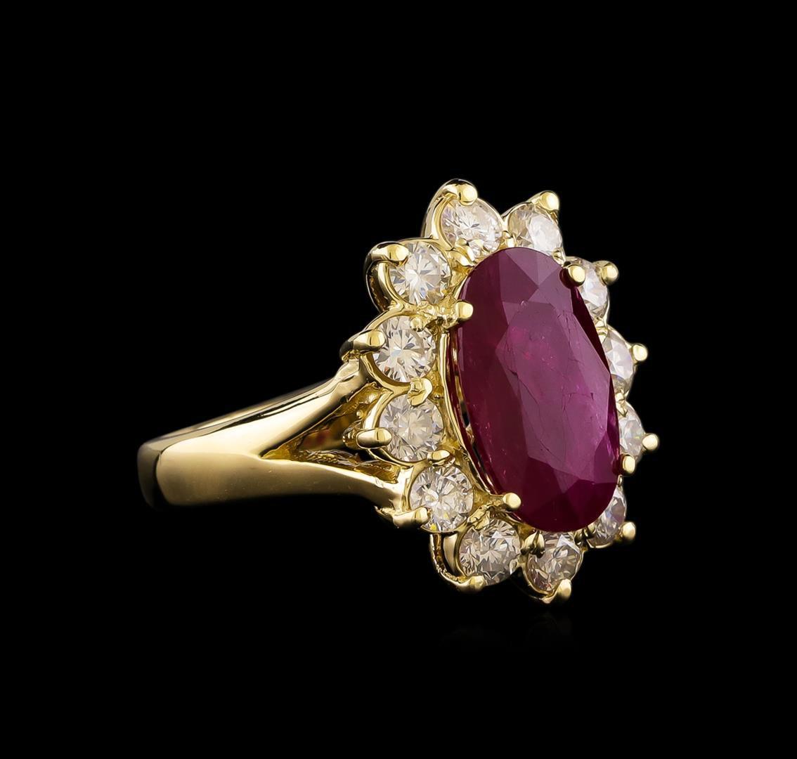 GIA Cert 3.52 ctw Ruby and Diamond Ring - 14KT Yellow Gold