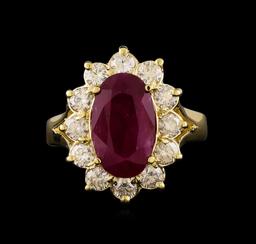 GIA Cert 3.52 ctw Ruby and Diamond Ring - 14KT Yellow Gold