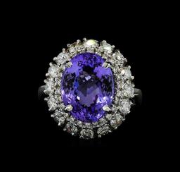 6.82 ctw Tanzanite and Diamond Ring - 14KT White Gold