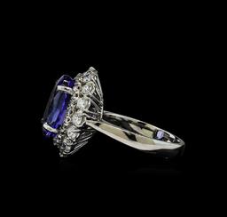 6.82 ctw Tanzanite and Diamond Ring - 14KT White Gold