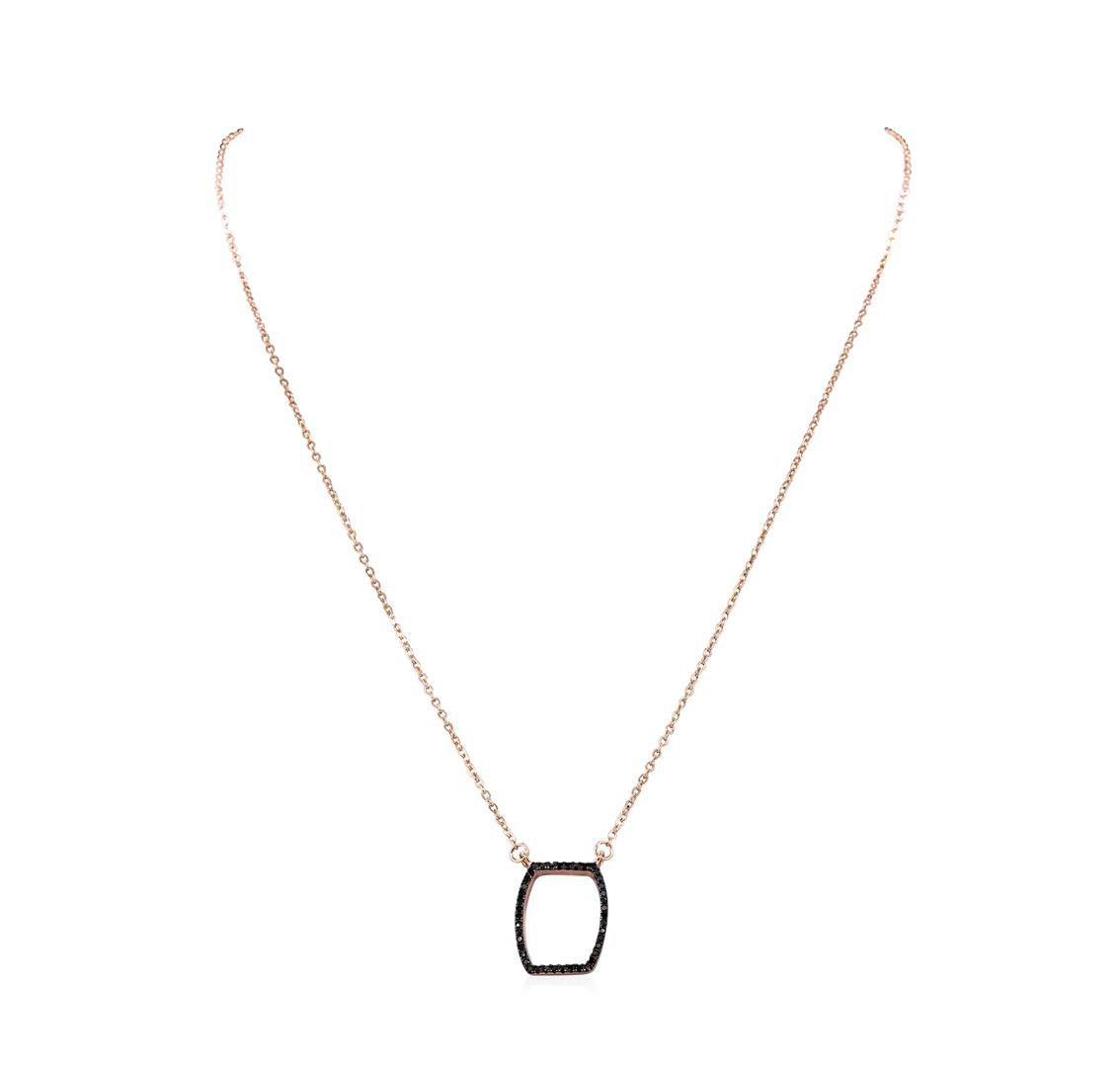 Black CZ Pendant Necklace - Rose Gold Plated