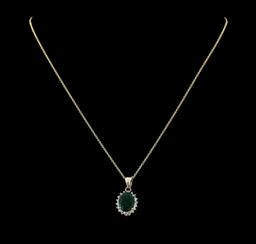 4.02 ctw Emerald and Diamond Pendant With Chain - 14KT Yellow Gold