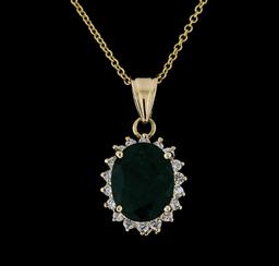 4.02 ctw Emerald and Diamond Pendant With Chain - 14KT Yellow Gold