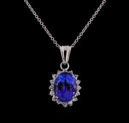 3.85 ctw Tanzanite and Diamond Pendant and Chain - 14KT White Gold