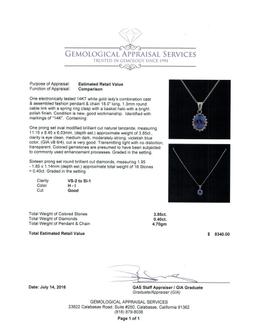 3.85 ctw Tanzanite and Diamond Pendant and Chain - 14KT White Gold