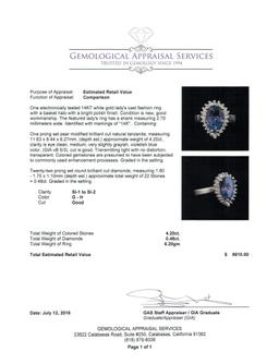 4.20 ctw Tanzanite and Diamond Ring - 14KT White Gold