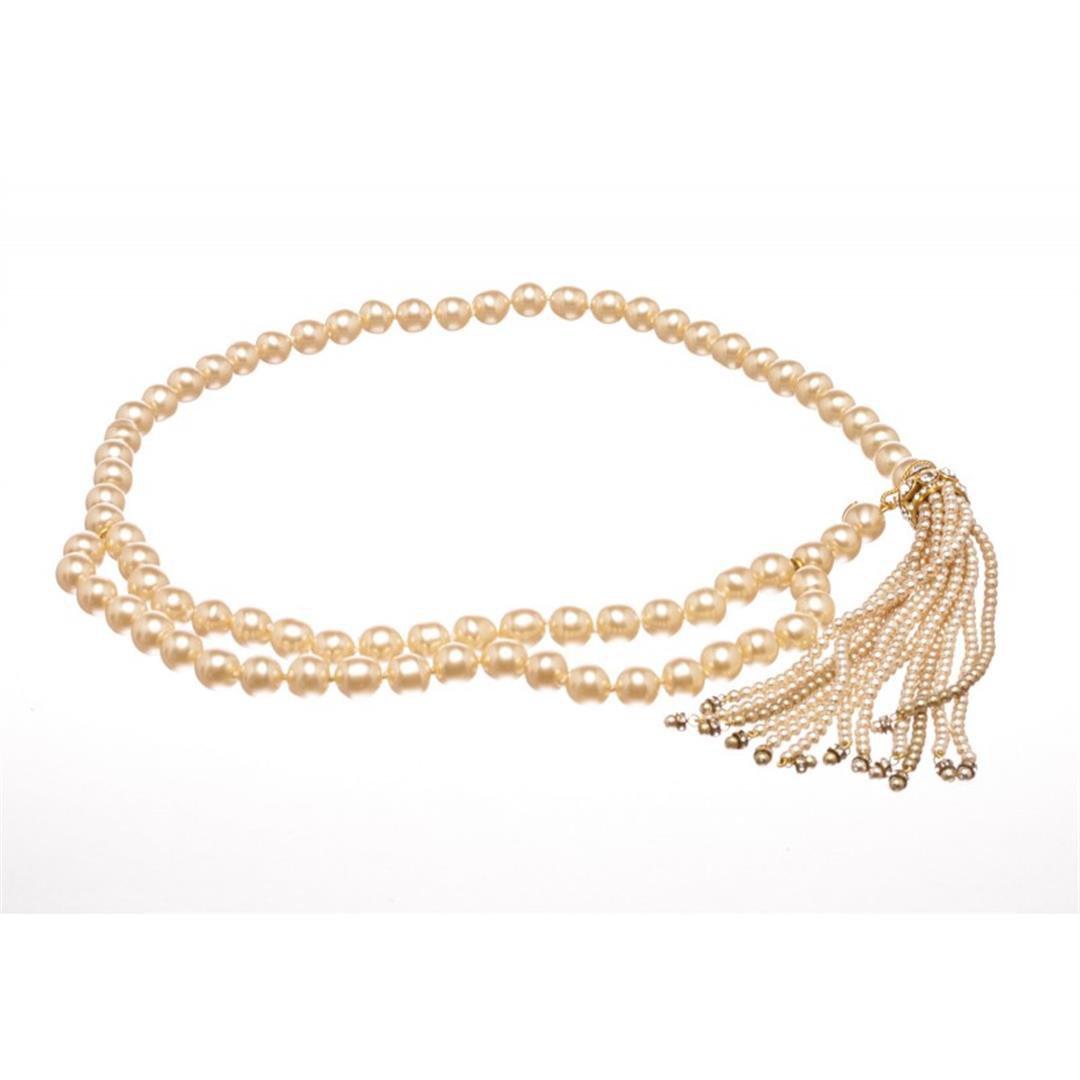 Chanel Faux Large Pearl Strand Tassel Belt