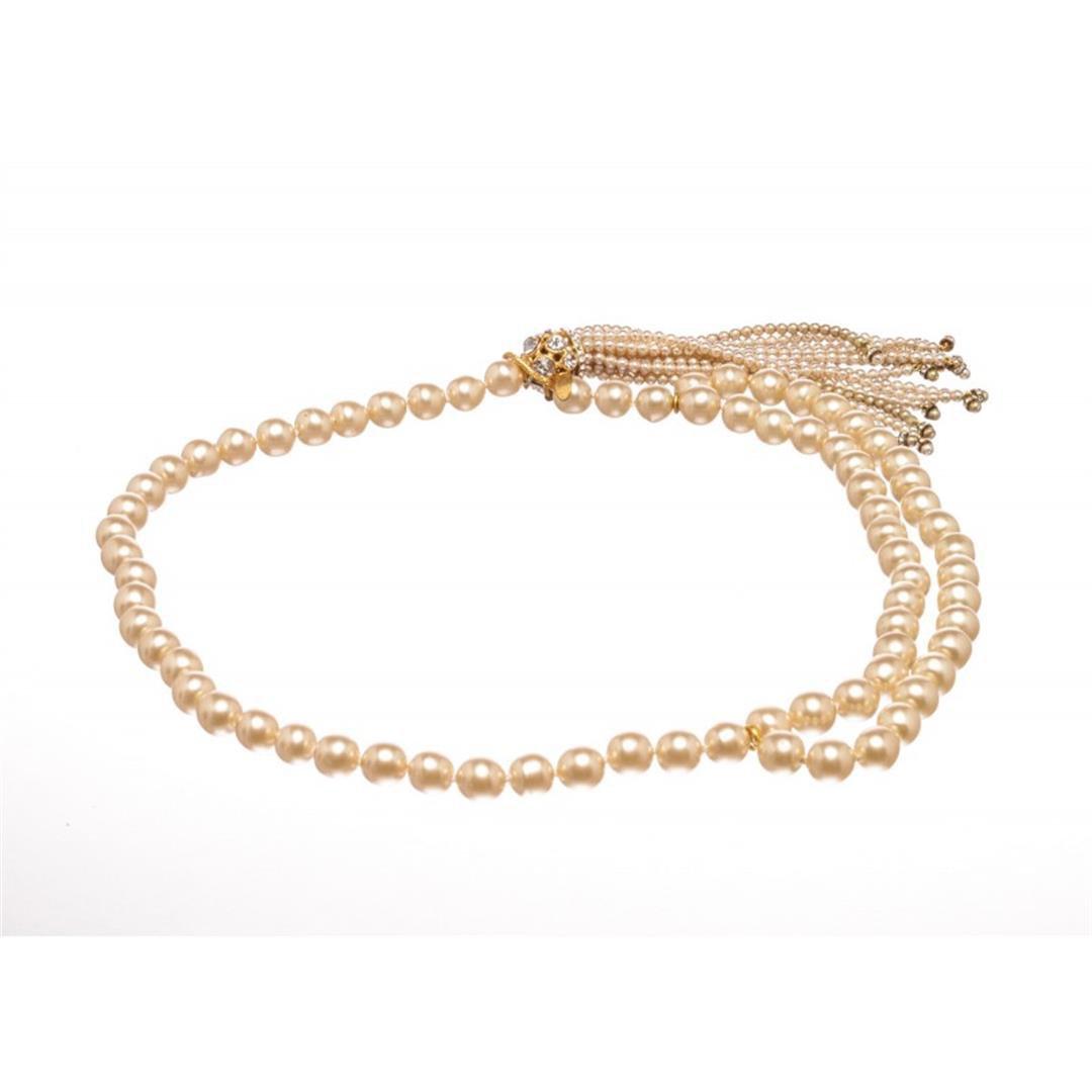 Chanel Faux Large Pearl Strand Tassel Belt