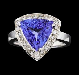 4.78 ctw Tanzanite and Diamond Ring - 14KT White Gold