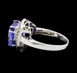 4.78 ctw Tanzanite and Diamond Ring - 14KT White Gold