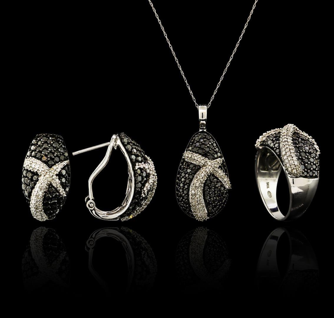 5.45 ctw Black Diamond Pendant and Earrings Set - 14KT White Gold