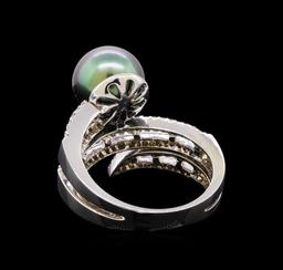 Pearl and Diamond Ring - 14KT White Gold