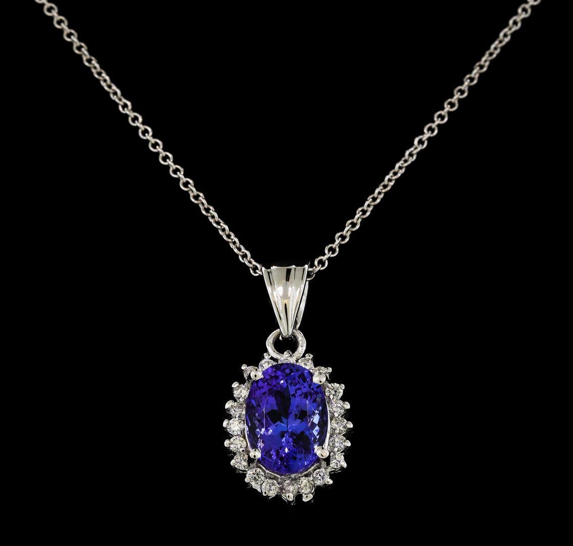 3.15 ctw Tanzanite and Diamond Pendant With Chain - 14KT White Gold