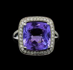 8.90 ctw Tanzanite and Diamond Ring - 14KT White Gold