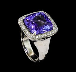 8.90 ctw Tanzanite and Diamond Ring - 14KT White Gold