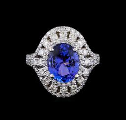 3.47 ctw Tanzanite and Diamond Ring - 14KT White Gold