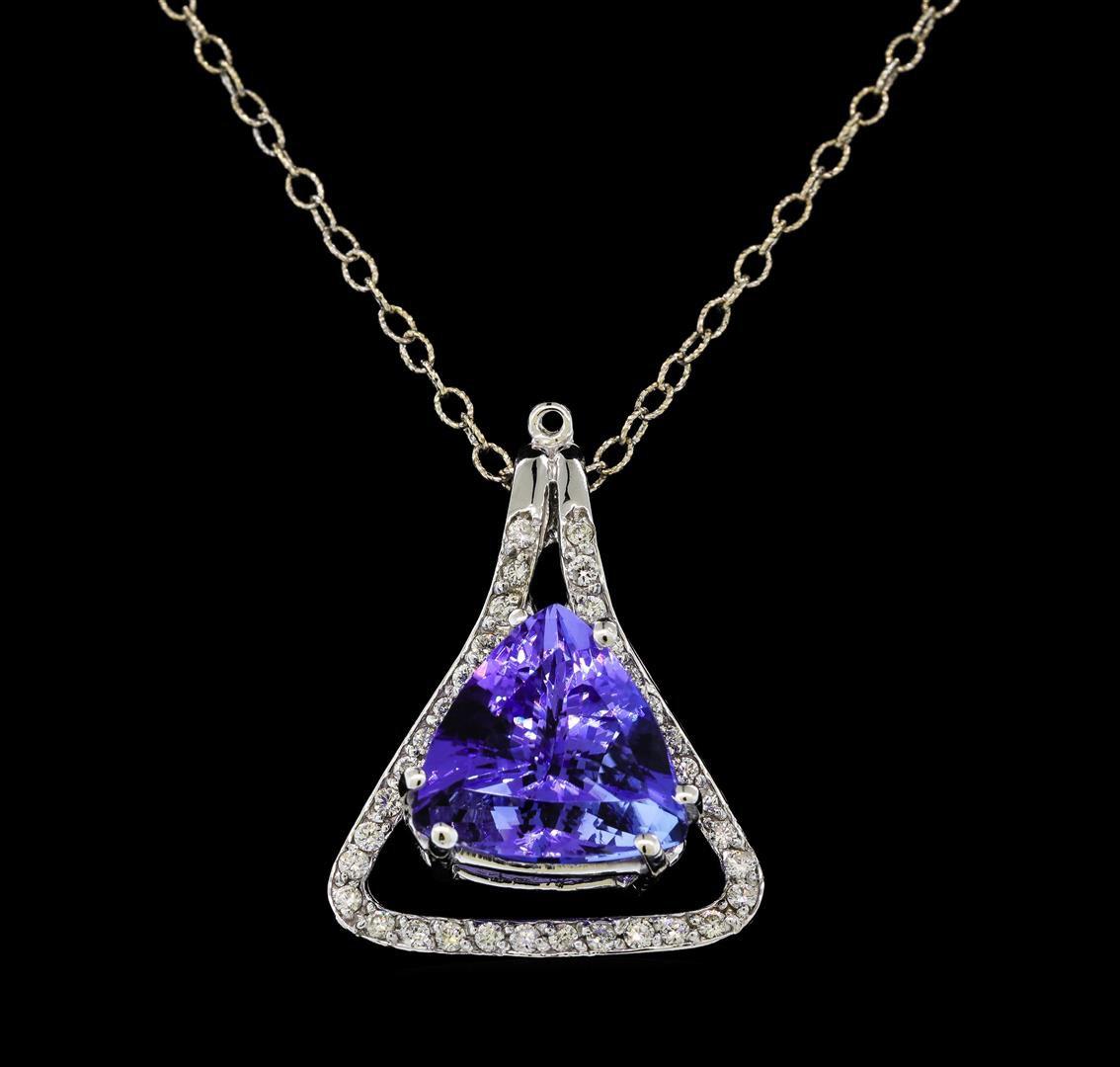 9.36 ctw Tanzanite and Diamond Pendant With Chain - 14KT White Gold