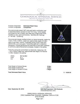 9.36 ctw Tanzanite and Diamond Pendant With Chain - 14KT White Gold