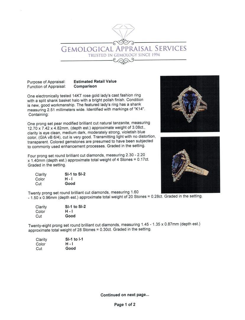 3.08 ctw Tanzanite and Diamond Ring - 14KT Rose Gold