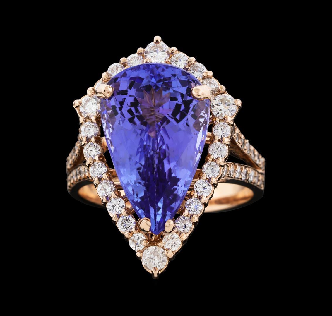 8.62 ctw Tanzanite and Diamond Ring - 14KT Rose Gold