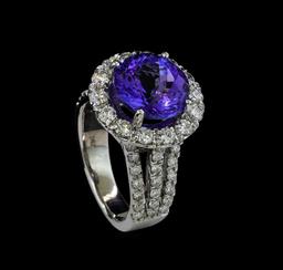 5.26 ctw Tanzanite and Diamond Ring - 14KT White Gold