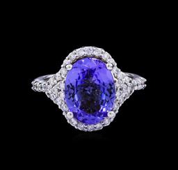 3.85 ctw Tanzanite and Diamond Ring - 14KT White Gold