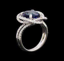 4.60 ctw Tanzanite and Diamond Ring - 18KT White Gold