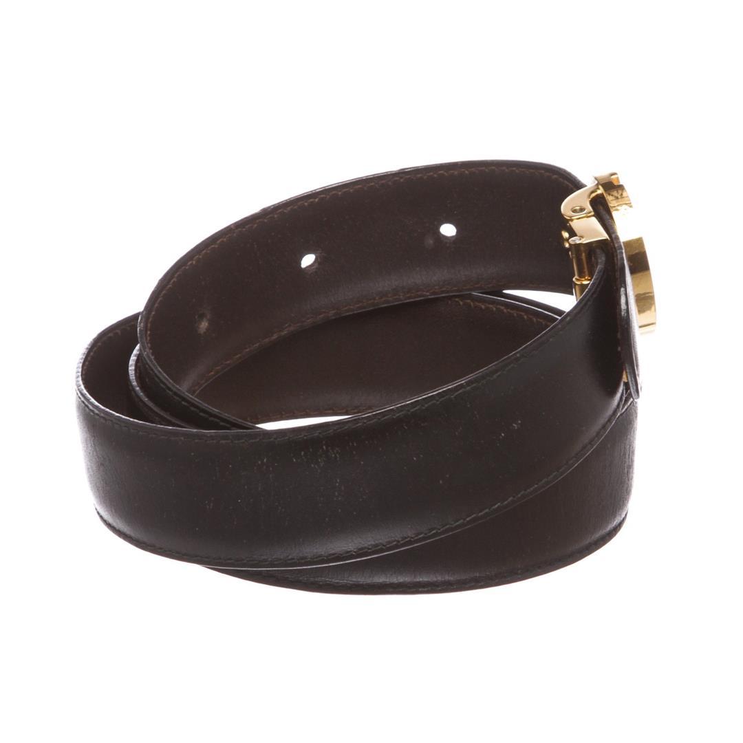 Dunhill Black Leather Gold Buckle Logo Belt