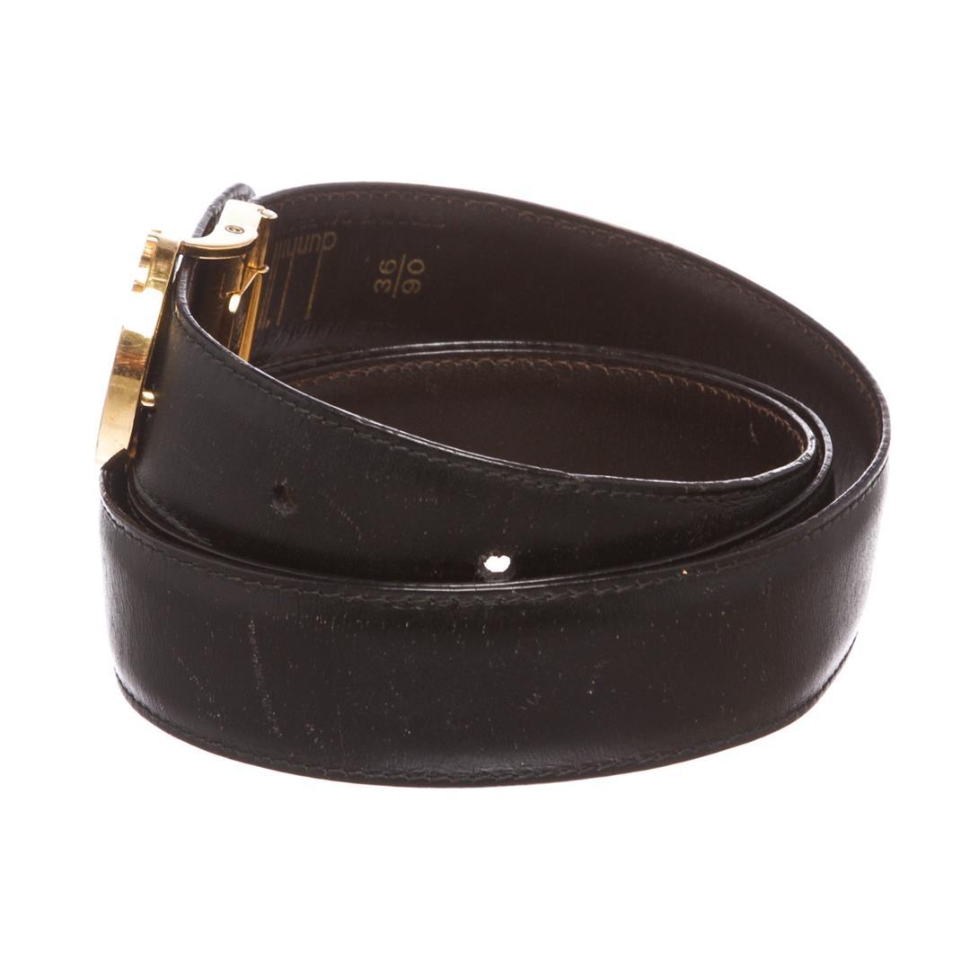 Dunhill Black Leather Gold Buckle Logo Belt