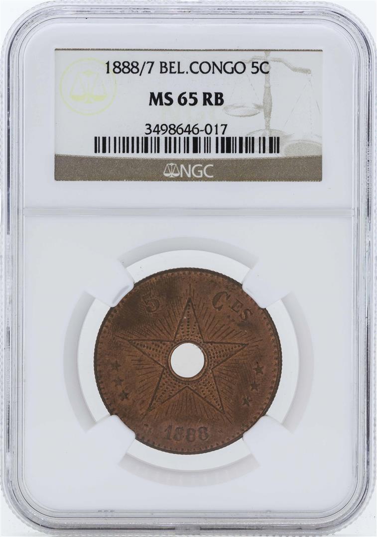 1888/7 Belgian Congo 5 Centimes Coin NGC MS65RB