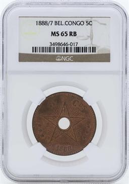 1888/7 Belgian Congo 5 Centimes Coin NGC MS65RB