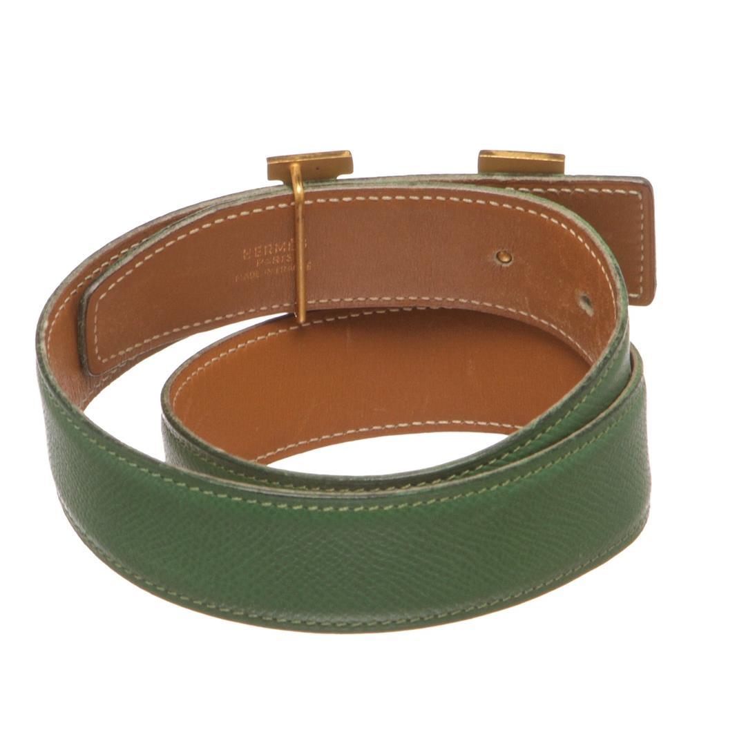 Hermes Green Leather Reversible Constance H Belt 60