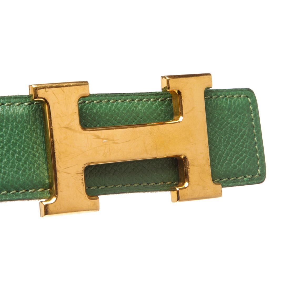 Hermes Green Leather Reversible Constance H Belt 60