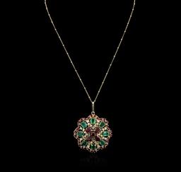 14KT Yellow Gold 11.78 ctw Ruby, Emerald and Diamond Pendant With Chain