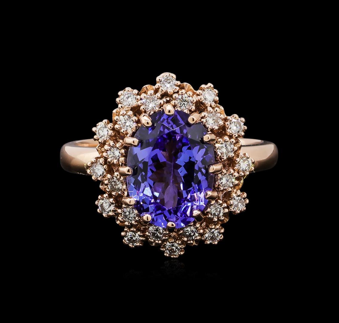 3.03 ctw Tanzanite and Diamond Ring - 14KT Rose Gold