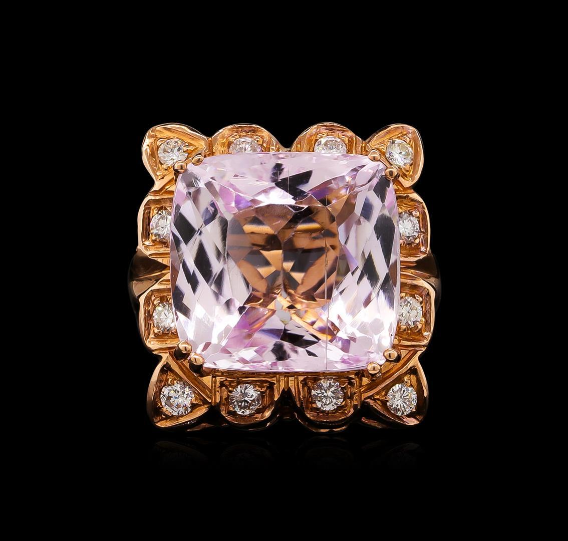 14KT Rose Gold GIA Certified 25.19 ctw Kunzite and Diamond Ring