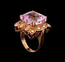 14KT Rose Gold GIA Certified 25.19 ctw Kunzite and Diamond Ring