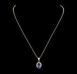 3.13 ctw Tanzanite and Diamond Pendant With Chain - 14KT Yellow Gold