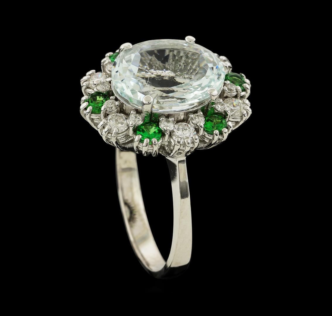 4.40 ctw Aquamarine, Tsavorite and Diamond Ring - 14KT White Gold