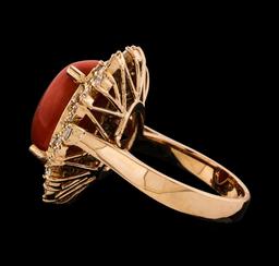 6.24 ctw Coral and Diamond Ring - 14KT Rose Gold