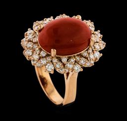 6.24 ctw Coral and Diamond Ring - 14KT Rose Gold
