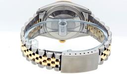 Rolex Mens 2 Tone 14K Blue Vignette Diamond 36MM Datejust Wriswatch