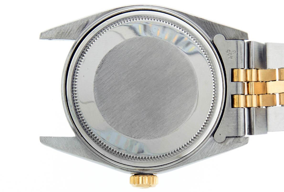 Rolex Mens 2 Tone 14K Blue Vignette Diamond 36MM Datejust Wriswatch