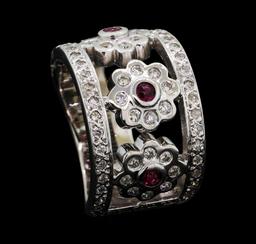 0.95 ctw Diamond and Ruby Band - 14KT White Gold