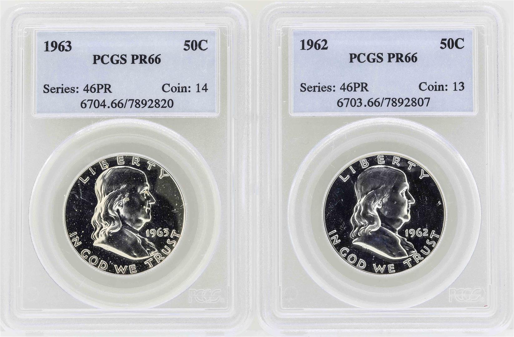 Lot of 1962-1963 Franklin Half Dollar Proof Coins PCGS PR66