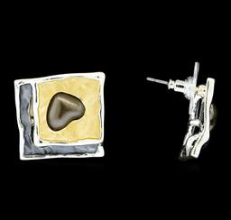 Hand Painted Square Earrings - Rhodium Plated