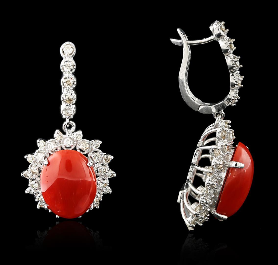 14KT White Gold 18.00 ctw Coral and Diamond Earrings