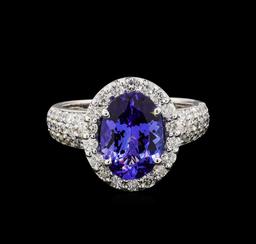 3.16 ctw Tanzanite and Diamond Ring - 14KT White Gold