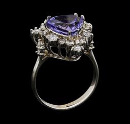 4.17 ctw Tanzanite and Diamond Ring - 14KT White Gold